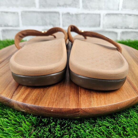 Vionic Tide Aloe Thong Sandals Womens 10 Brown Leather Comfort Flip Flop Slip On - Picture 3 of 10